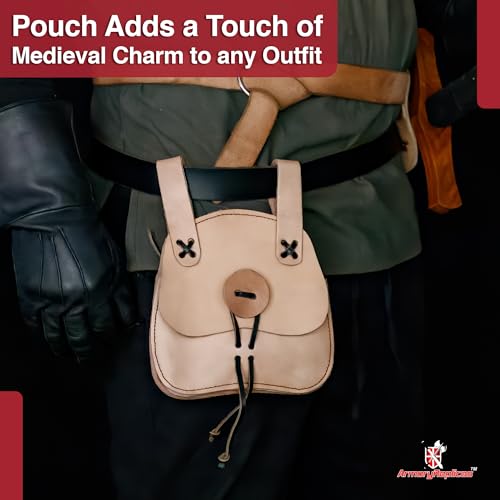 Medieval Leather Sporran Pouch – Durable 5oz Leather with Sinch Loop Closure for Cosplay, Fairs, Reenactments & Outdoor Activities – Fits Belts up to 2.125" - color: Natural