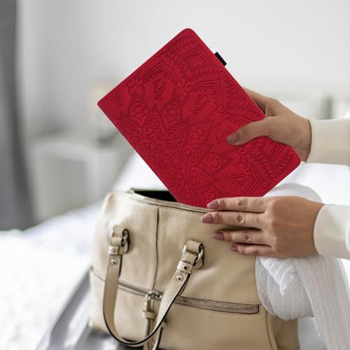Folio Case for 6" Kindle 2024 & 2022 (11th Gen), Techcircle Mandala Embossed PU Leather Soft TPU Cover Slim Elastic Band Protective Case w/Card Slots, Red - color: Red, size: 6" Kindle 2022/2024 11th Gen