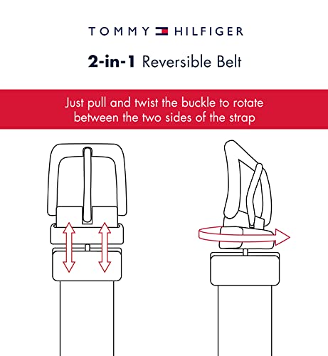 Tommy Hilfiger Women's Two-in-one Reversible Slim Width Casual Leather Belt for Jeans, Trousers and Dresses - color: Navy/Red, size: Small