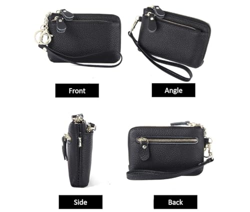 Women Genuine Real Leather Coin Purse with Hand Strap. 3 Zipper Small Wallet Wristlet with 3 credit cards slots Holder - Dark Blue - color: #18 Dark Blue