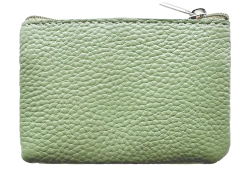 Genuine Leather Small Coin Purse Change Pouch Bag Solid Color Wallet with Zipper Key Chain Ring Credit Card Holder for Women Men (Light Green) - color: Light Green