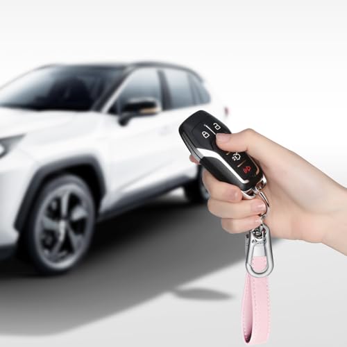 QBUC Genuine Leather Car Keychain Universal Metal Key Chain (Light Pink) | Car Fob Key Keychain Holder with 360 Degree Rotatable Snap Swivel and Anti-Lost D-Ring for Men Women - color: Light Pink