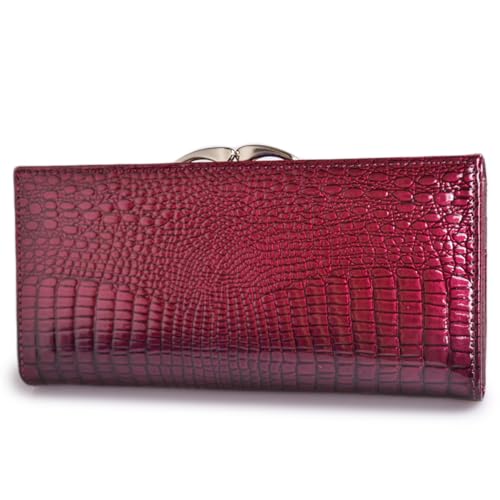 Women's Long Leather Wallet | Credit Card Holder, Fashion Clutch, Casual Style - color: Burgundy-01
