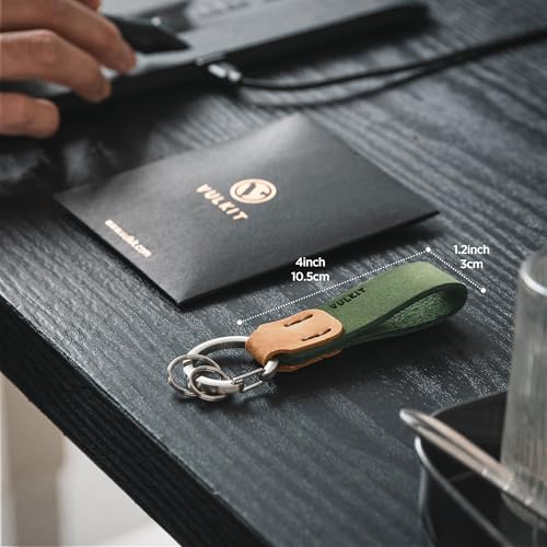 VULKIT Genuine Leather Keychain for Men & Women Everyday Carry Accessories - color: Green/Wheat