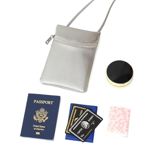 Small Crossbody Women Cell Phone Purse Wallet Bag With Shoulder Strap - color: Silvergray/S-lycheepvc