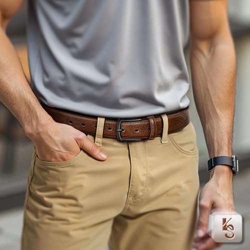 Men Leather Grommet Belt True to Size 1 3/8" Gift Boxed | 7 Eyelets Single Prong | Lightweight | Versatile For Golf Jeans Dress Casual - color: Deep Brown4145, size: 34"-36"Waist Adjustable