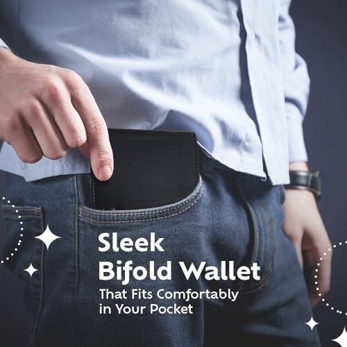 Full Grain Leather Wallet for Men – Slim RFID Blocking Card Holder for Men – Bifold Wallet for mens – Compact & Durable – 8 Card Slots & 2 ID Windows (BLAK) - color: BLAK