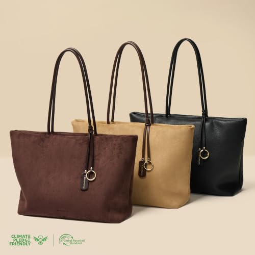 BOSTANTEN Slouchy Work Tote Bag Lightweight Faux Suede Purse Large Handbag - color: Apricot