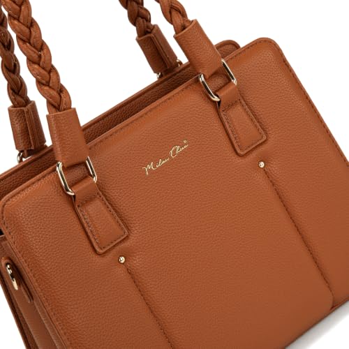 Tote Bag for Women Soft Vegan Leather Shoulder Purse Multi Compartment Handbag with Crossbody Strap - color: Brown