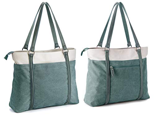 Laptop Tote Bag for Women, 15.6 Inch Work Bag with Laptop Compartment and Zipper, Canvas Computer Tote for Teacher - color: Brown