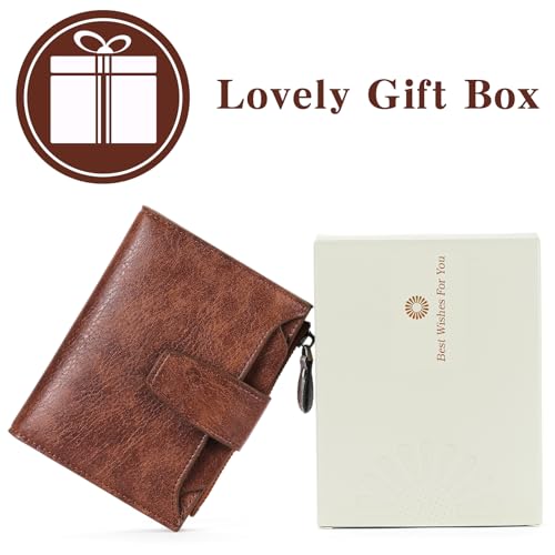 Small Wallet for Women Leather Bifold Compact RFID Blocking Small Womens Wallet Purse - color: Light brown