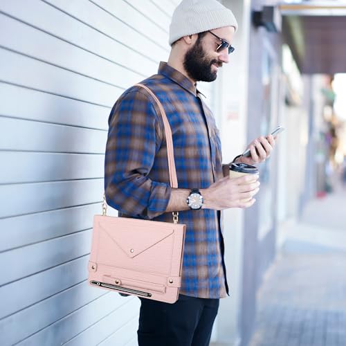 Handbag Case for Samsung Galaxy Tab S10 FE/S9 FE 10.9"/S7/S8/S9 11", Techcircle Elegant Crossbody Folio Stand Wallet Case with Pencil Holder, Card Slots, Hand Strap, Shoulder Strap, Baby Pink - color: 02 Baby Pink, size: 11in Tab S7/S8/S9/S9 FE/S10 FE