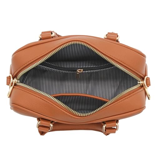 FashionPuzzle Mini PU Leather Satchel Purse Top Handle Crossbody Bag - color: Tan