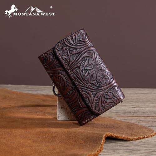 Montana West × Wrangler Small Leather Pouch Embossed Coin Wallet Men Women Zipper Pouch Western Monedero, Coffee - color: Unique Mini Wallet Coffe