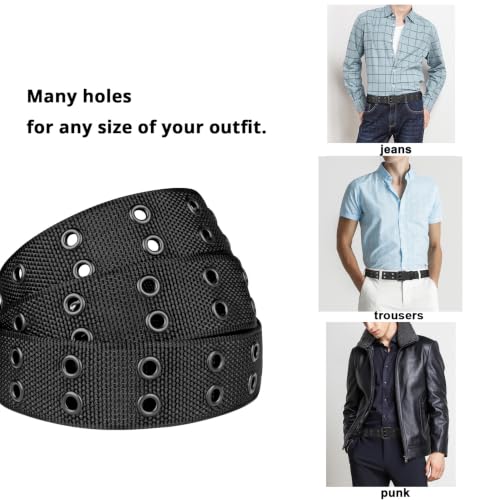 Double Prong Belt Plus Size 39 to 71'' Black Grommet Nylon Belts for Men Women Unisex - color: Black, size: 59'' (waist 48-51)