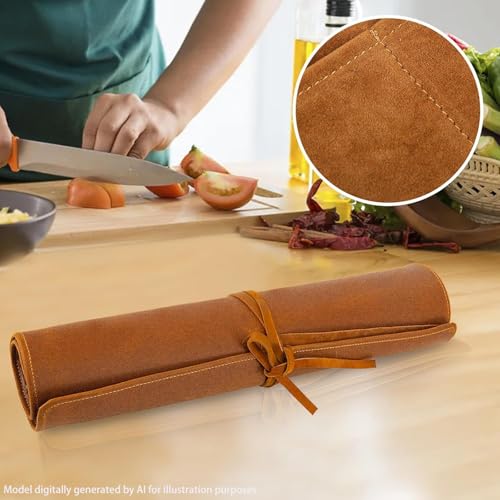 Knife Roll Bag Genuine Leather,Chefs Professional 5 Knives | Cookware,Perfect for The Traveling Chef,Travel Tool Roll Pouch,No Tools Included - color: 5 Slots brown