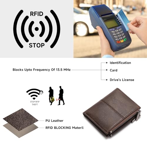 Zipper Wallet for Men Bifold Wallets with 1 ID Window 7Card Slot Coin Pocket- Big Capacity Credit Card Travel Wallet - color: A-Coffee