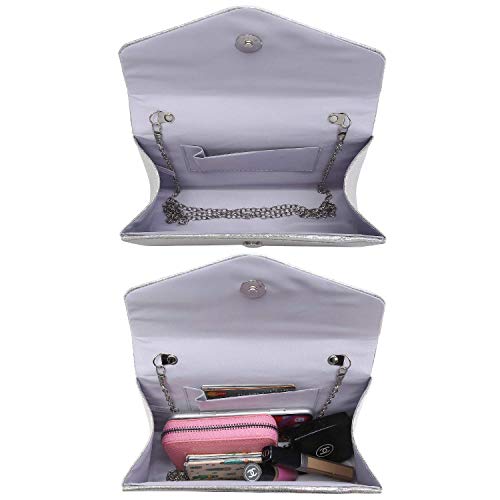 Womens Shiny Glittering Evening Bag Party Clutches Wedding Purses Handbags | Top Handle,Detachable Chain Strap,Sparkle for Wedding,Cocktail Party,Prom,Formal and Elegant Evening Events - color: Silver