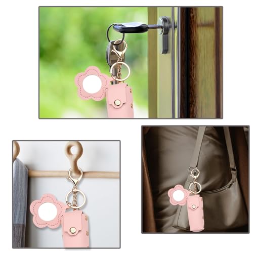 Sisadodo Lip Oil Lipstick Case with Mirror Lip Oil Lipstick Holder Key Chain for Car Keys Keychains Lipstick Organizer Case - color: Pink-flower