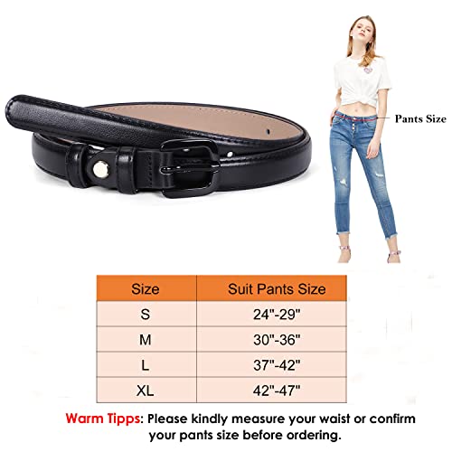 WHIPPY Women Skinny Leather Belt Thin Waist Jeans Belt for Pants in Pin Buckle Belt - color: Black, size: Suit Pants 42"-47"