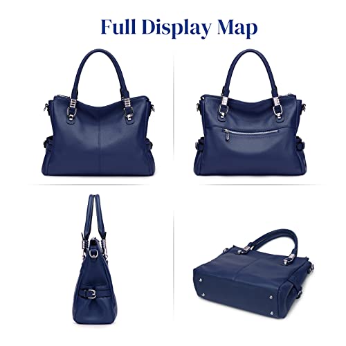 S-ZONE Women Genuine Leather Handbag Shoulder Purse Tote Crossbody Bag - color: Blue