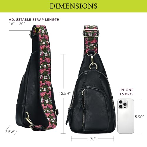 Antik Kraft Tasha Webbing Strap Sling | Vegan Leather Crossbody Sling Bag for Women with 16-20" Strap | - color: Black
