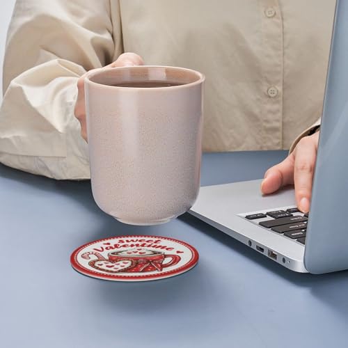 Sweetheart Coasters for Drinks with Holder Round Leather Coasters Set of 6 Cups Mugs Mat Pad for Home Kitchen Bar - color: Sweetheart