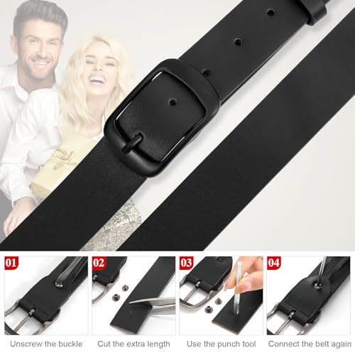 JASGOOD Plus Size Women Leather Belt Black Casual Waist Belt for Jeans Pants with Metal Pin Buckle - color: Black-matte Black, size: Fit Waist Size 53''-57''