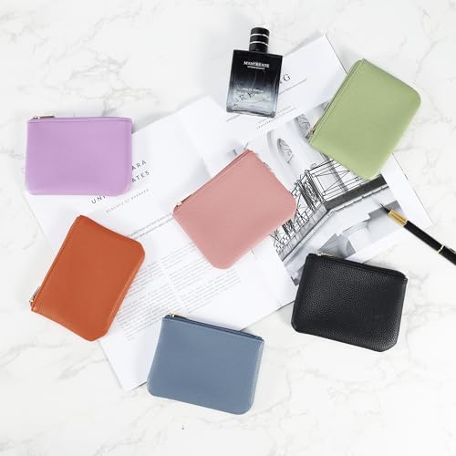 Chelmon PU Leather Coin Purse Pouch Change Holder Small With Zipper for Men Women 2 PCS Set (Black&Pink) - color: Black&Pink
