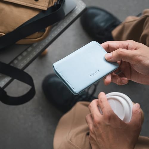 VULKIT Slim Minimalist Card Holder RFID Blocking Leather Credit Card Holder Front Pocket Wallet Magnetic Closure - color: Sky Blue