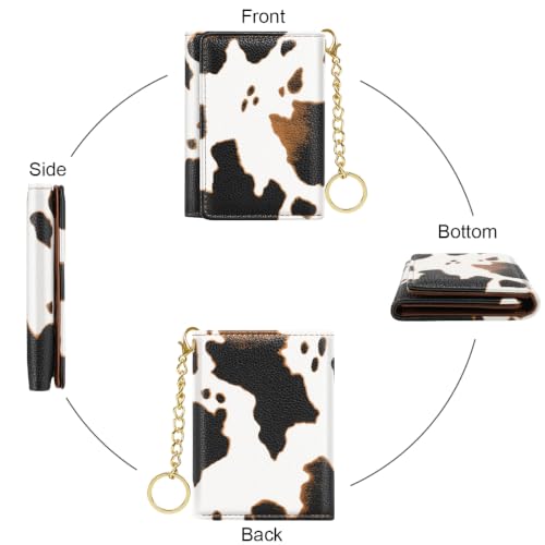 Simiko Trifold Cow Print Wallet for Women RFID Blocking Credit Card Holder | Vegan Leather, Mini Purse with Cash Pocket 7 Card Slots ID Window, Keychain, Ideal for Women Ladies Girls - color: Cow Print