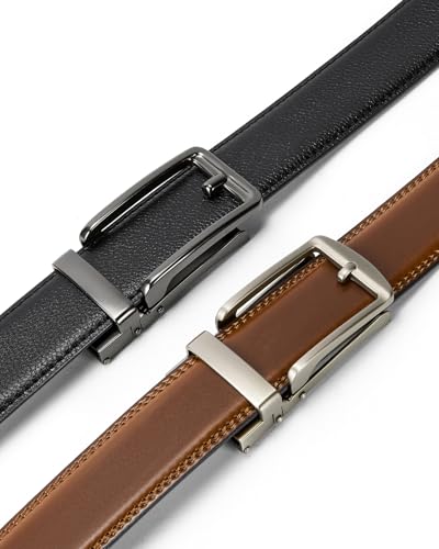BOSTANTEN Leather Ratchet Belts for Men 2 Pack Trimmable 1 3/8“ Gift Boxed - color: 014-black and Brown, size: 32"-38" Waist Adjustable