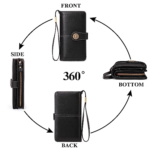 SENDEFN Womens Wallet RFID Blocking Card Holder Large Leather Wristlet - color: 2-Natural-Black