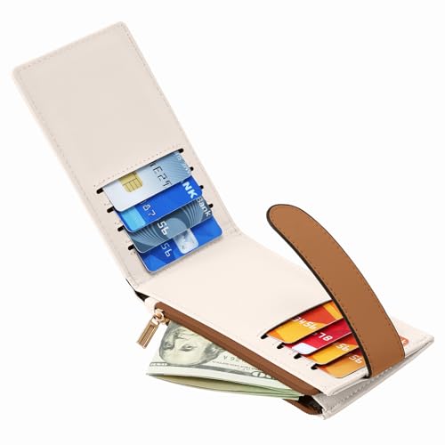 Chelmon Women's RFID Slim Card Holder Wallet | Thin Bifold Multi Card Case with Zipper Coin Pocket Purse for Women(Beige Brown) - color: Beige Brown
