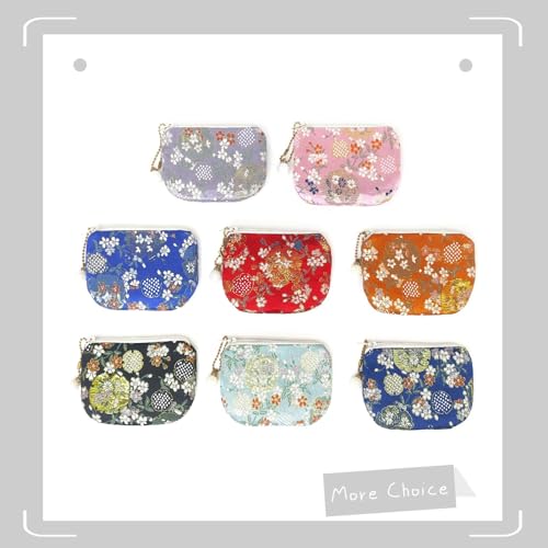 Handmade Jewelry Pouch Women Coin Purse Brocade Zipper Wallet Silk Rosary Bag Flower Pattern - LightPurple - color: LightPurple