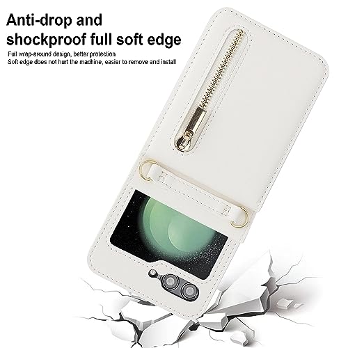 for Samsung Galaxy Z Flip 6 Luxury Zipper Wallet Phone Case, Multi-Function Kickstand Card Holder Adjustable Crossbody Strap, Fashion Flip Case.(White) - color: White, size: Samsung Galaxy Z Flip 6