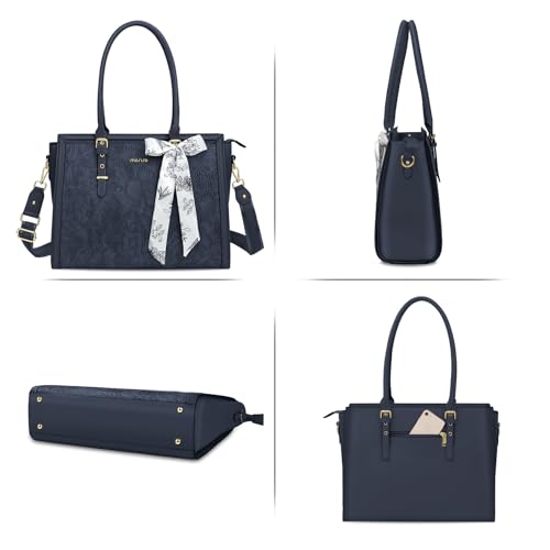 MOSISO Laptop Bag for Women, 15.6-16 inch PU Leather Tote Bag - color: Haze Blue, size: 16 inch