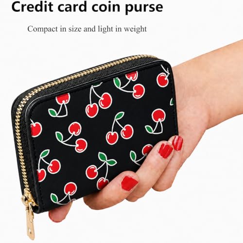 Ladies change card bag, zip storage bank card case, small portable 11 large capacity pouch, holds banknote change credit card(Black cherry) - color: Black cherry