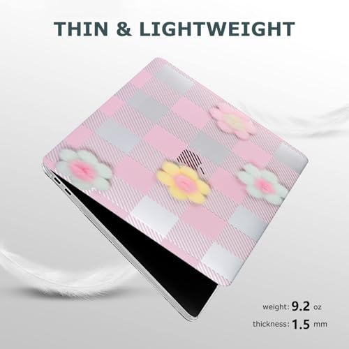 Checkered Case for MacBook Air 13 inch 2021-2018 M1 A2337 A2179 A1932, Pink | 3D Fluffy Pom Flower MacBook Air 13 Case Checkerboard Hard Cover for Mac Book Air 13 Laptop Case, Cute Girly Kawaii Aesthetic - color: #2 Pink Checkerboard