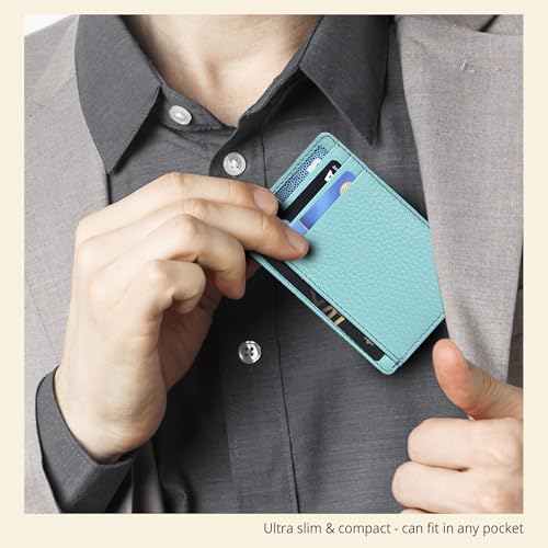 Slim Minimalist RFID Leather Wallet, Front Pocket Card Holder, Light Green - color: Light green