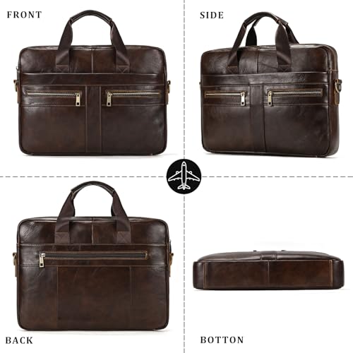 Leather Laptop Bag for Men Briefcase Fits 15.6 Inch Notebook Portable Shoulder Messenger Crossbody Bag for Travel Office - color: 16coffee