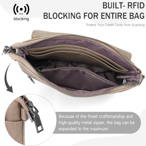 APHISON RFID Wristlet Wallets Clutch Purses For Women, Cell Phone Wallet Purse Shoulder Crossbody Bag with Card Holder - color: 08-apricot