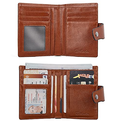 BOSTANTEN Leather Womens Wallet Small RFID Blocking Credit Card Holder | Removable ID Window, Zipper Coin Pocket, Bifold, Minimalist, Fits Small Purses, Daily Use, Ladies Gifts, Beige with Brown - color: Beige with Brown