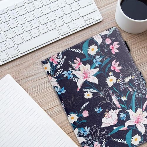 Case for Kindle Fire HD 10 & Fire HD 10 Plus 13th/11th Generation 2023 2021 | Synthetic Leather Flip Folio Stand Cover with Auto Wake/Sleep for Kindle Fire HD 10 & Fire HD 10 Plus, Navy Blue Lily - color: A3 Navy Blue Lily