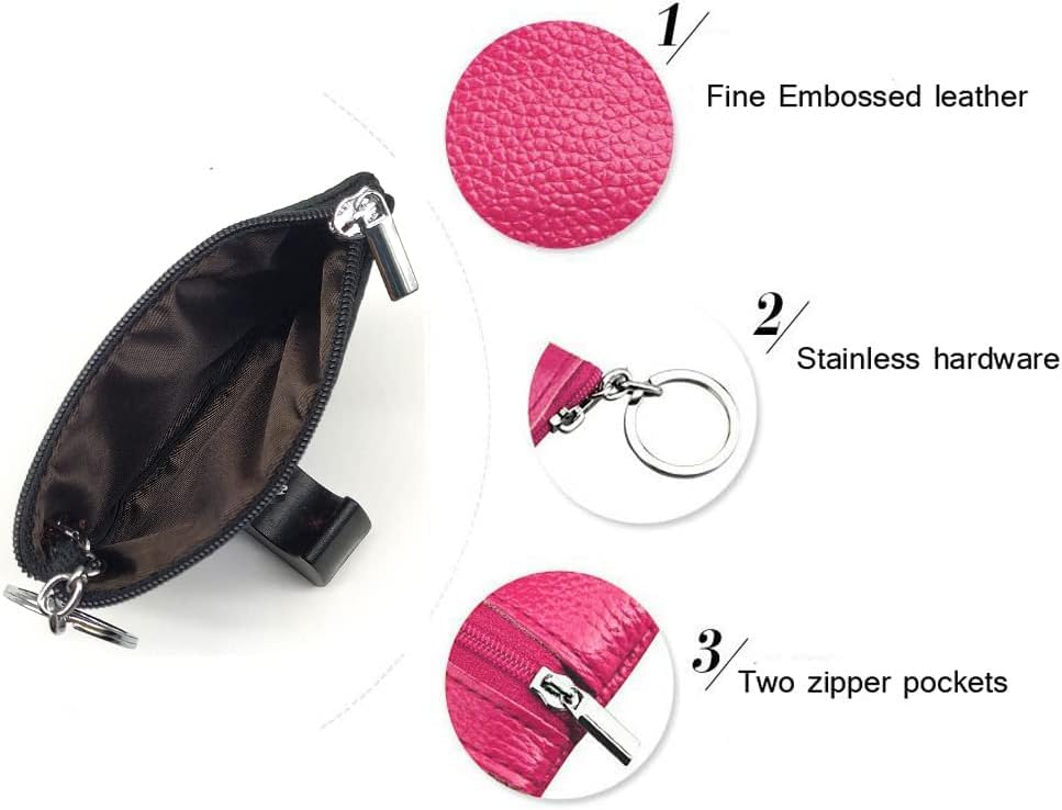 Women's Leather Small Coin Purse Pouch with Keychain, Mini Card Holder Case (Bean Pink) - color: Bean Pink