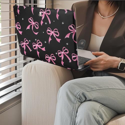 MOSISO PU Leather Case Pink Bows Portfolio Protective Stand Cover, Black | Compatible with MacBook Air 13 inch M4 M3 M2 M1 2025-2018/Pro 13 inch M2 M1 2025-2016,