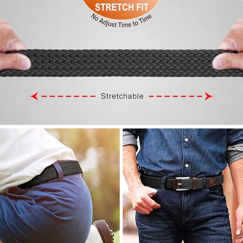 BULLIANT Woven Braided Stretch Web Belt 2Pack for Men 1 3/8"-Gift Boxed - color: 2pack-black/Beige1286, size: 52"-56"Waist Adjustable