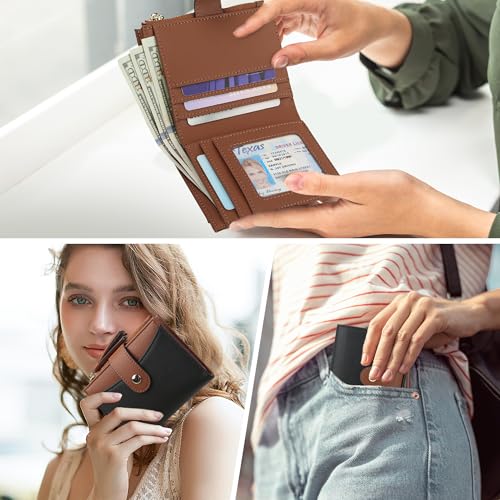 yiijay Small Wallet for Women RFID Blocking Tassle Bifold Slim Thin Leather Wallet Credit Card Holder Wallet Ladies Mini Wallet with Widened Zipper Pocket - color: 1Black&Brown