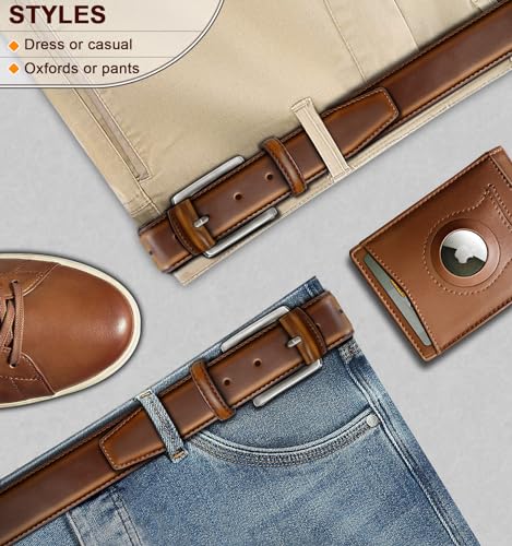 BULLIANT Men Belt Multi Pack,Leather Belt For Gift Men Golf Dress Casual Jean 7Holes 1 3/8" - color: Retro Red Brick4150, size: 48"-50"Waist Adjustable