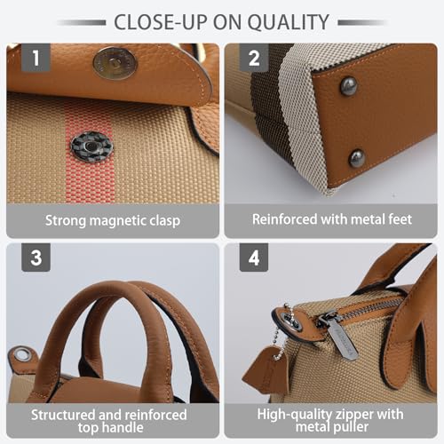 Mini Plaid Purse Leather Trimmed Handbags for women crossbody bag | Convertible Small structured Handbags with Metal feet,lightweight shoulder bag,Magnetic Snap Button,Multi-Zippered Pockets - color: Amber Caramel